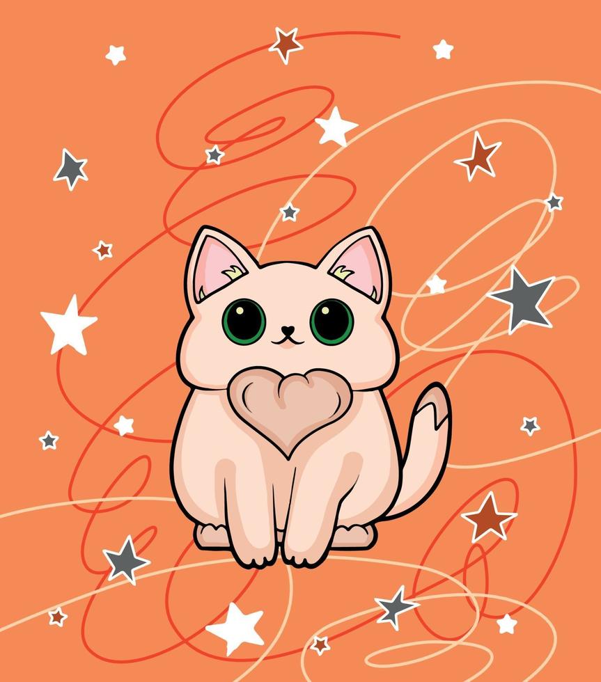 carino gatto bianco illustrazione. gatto carino disegnato con le costellazioni vettore