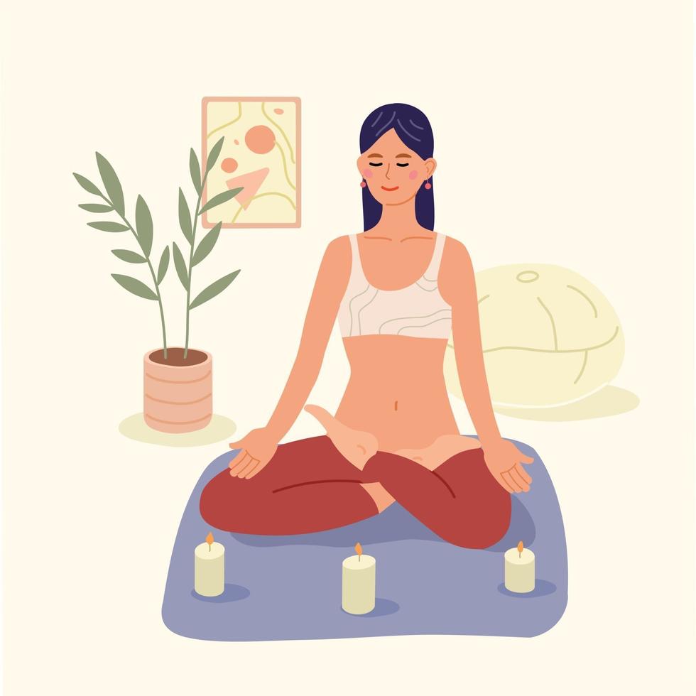 meditazione. una ragazza sta meditando. pratica spirituale, yoga vettore