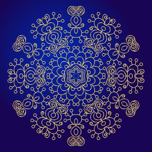 Mandala, amuleto Simbolo d&#39;oro esoterico su sfondo blu. vettore