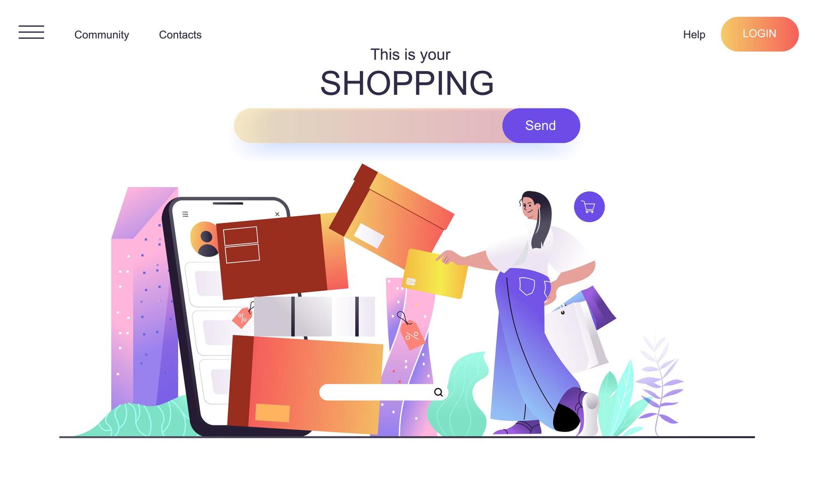 shopping web concept per landing page vettore