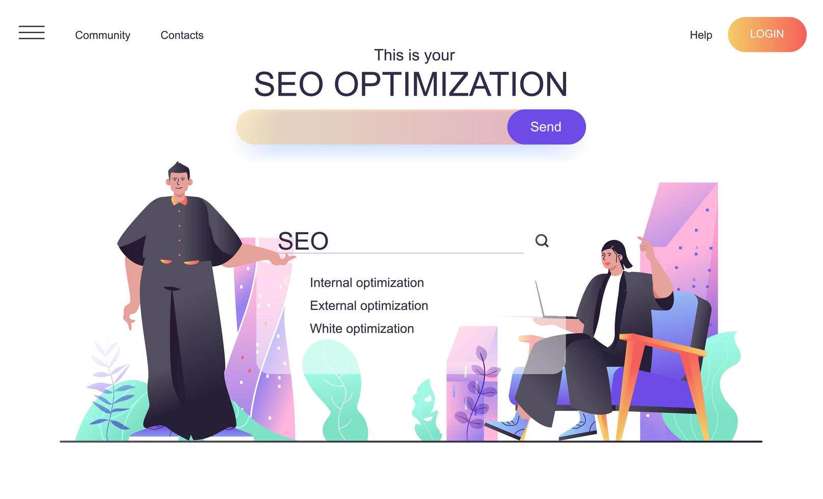 concetto web di ottimizzazione seo per landing page vettore