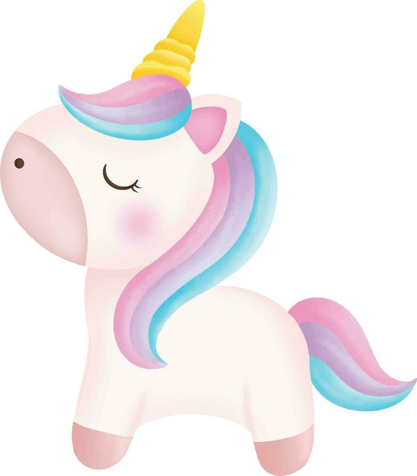 illustrazione di un' carino unicorno. kawaii unicorno personaggio collezione. vettore