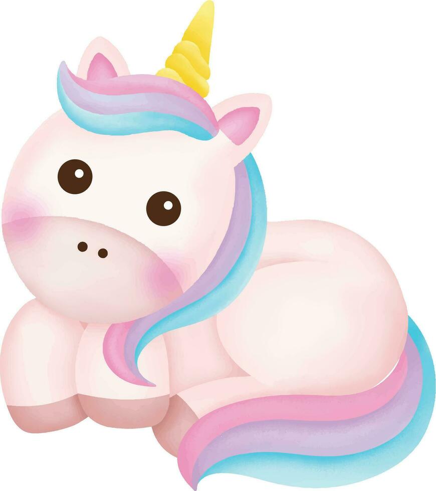 illustrazione di un' carino unicorno. kawaii unicorno personaggio vettore