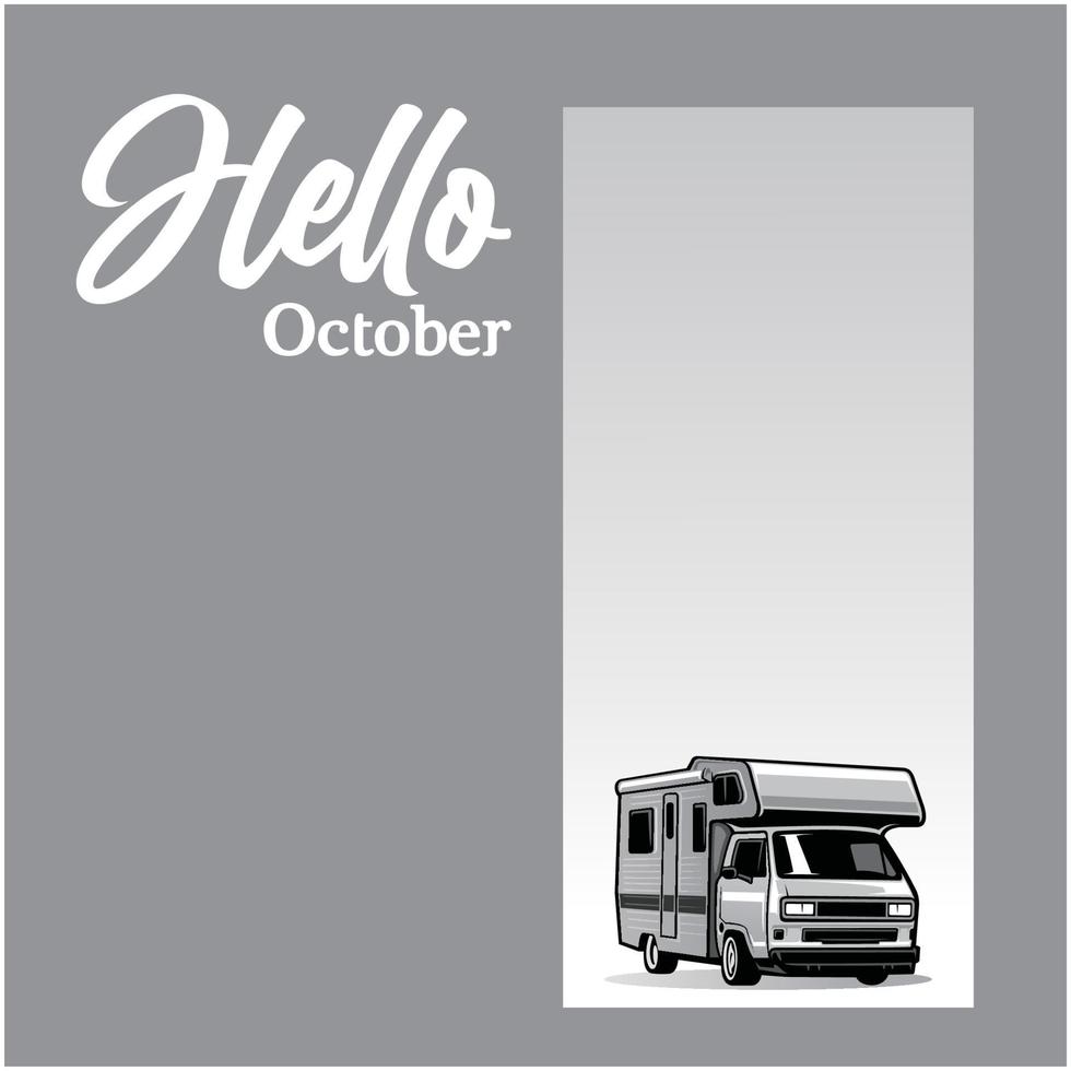 ciao modello di banner di ottobre per camper vettore