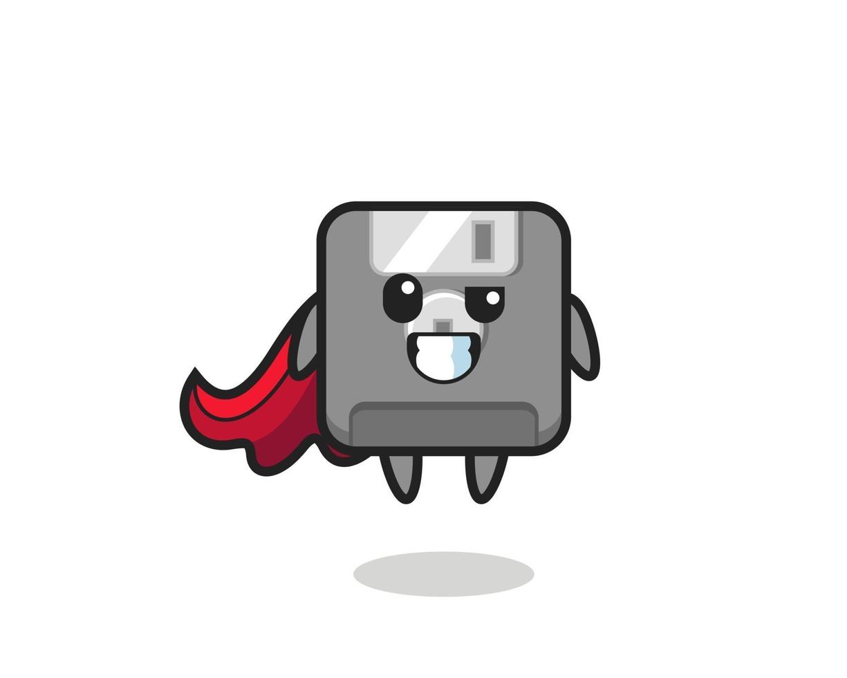 il simpatico personaggio del floppy disk come un supereroe volante vettore