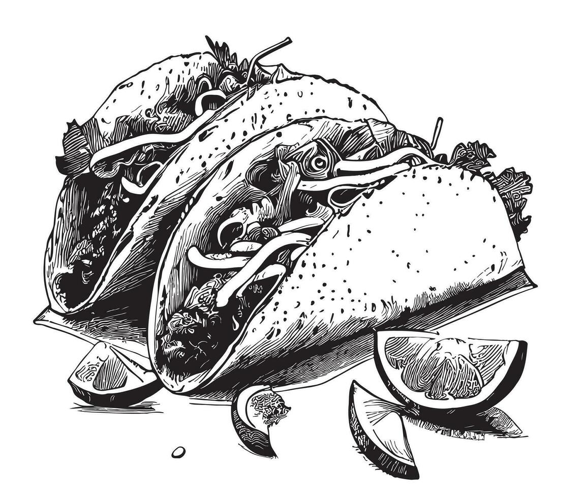 messicano tacos schizzo mano disegnato nel scarabocchio stile vettore illustrazione