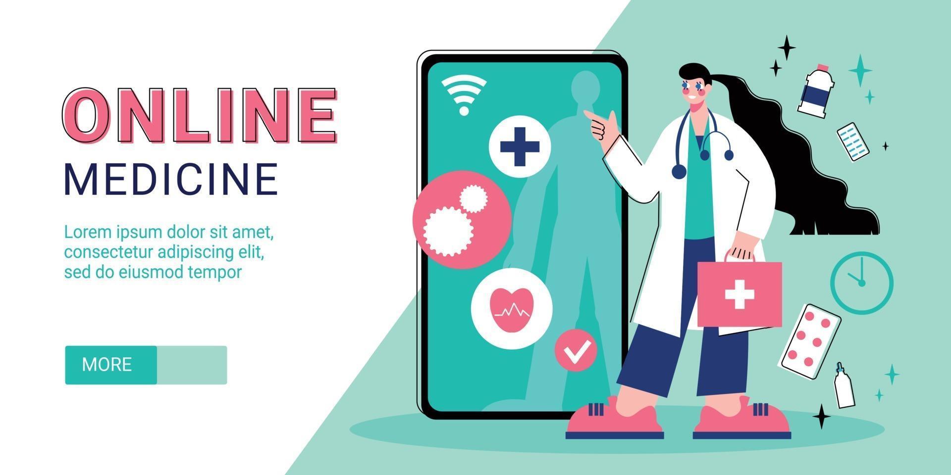 banner orizzontale di medicina online vettore