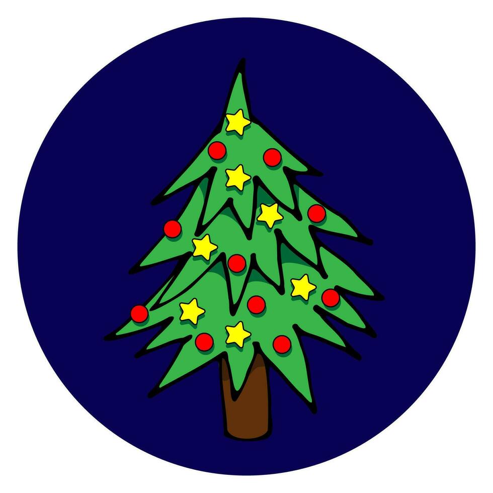 vettore illustrazione di un' Natale albero con decorazioni nel un' cartone animato stile.