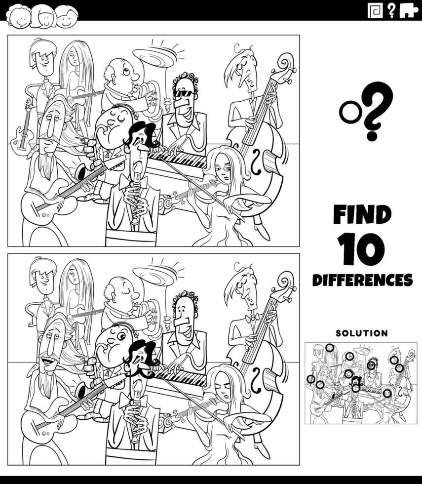 differenze attività con giocattoli personaggi colorazione pagina vettore