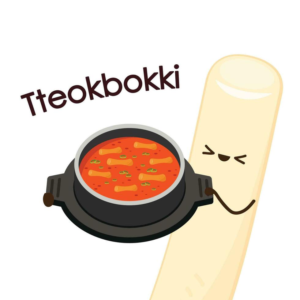 tteokbokki spaghetto vettore. coreano cibo. speziato riso torta. tteokbokki logo design. vettore