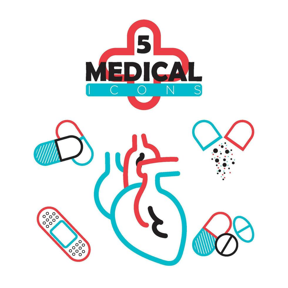 impostato di medico icone schema stile vettore illustrazione