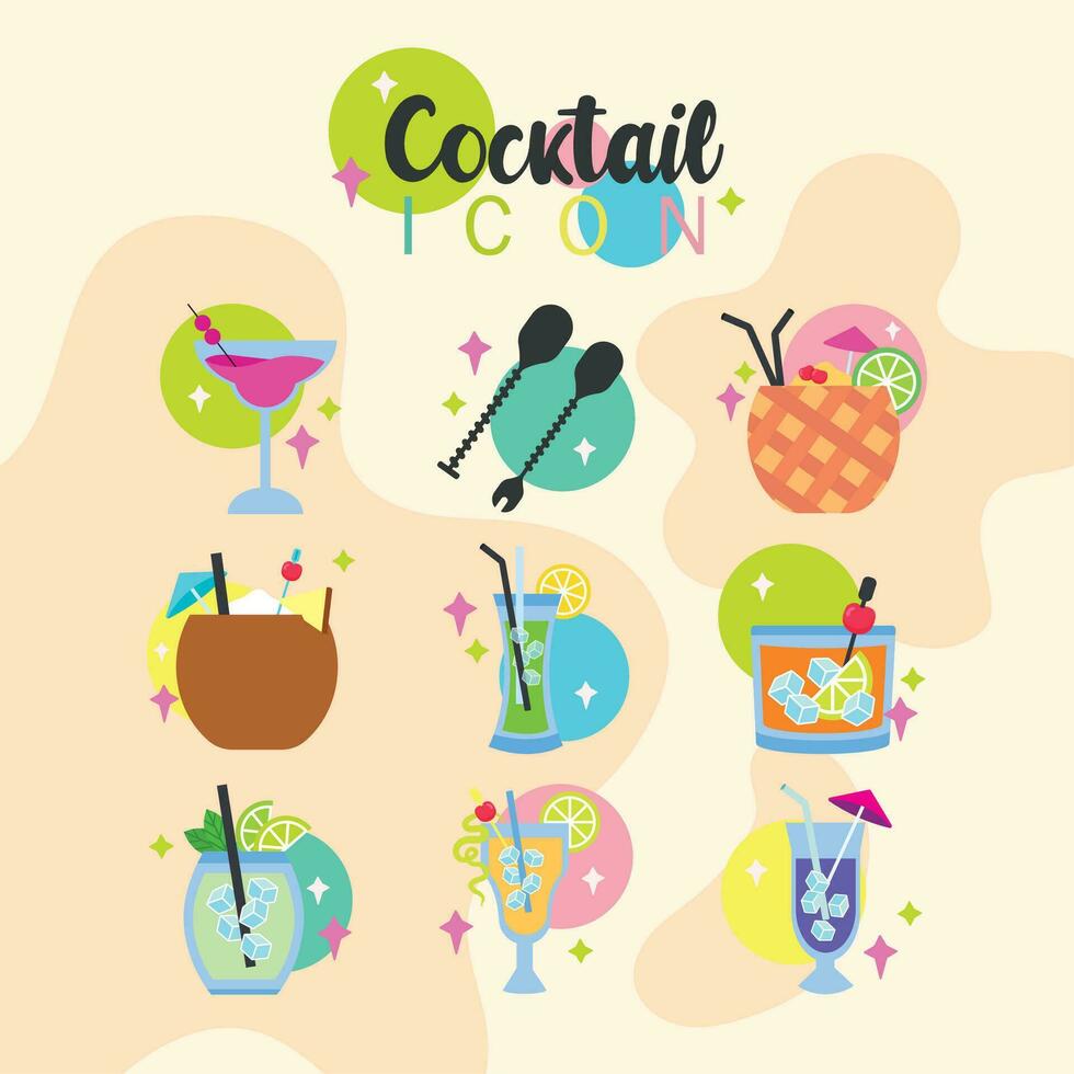 impostato di cocktail bicchieri icona vettore vettore illustrazione