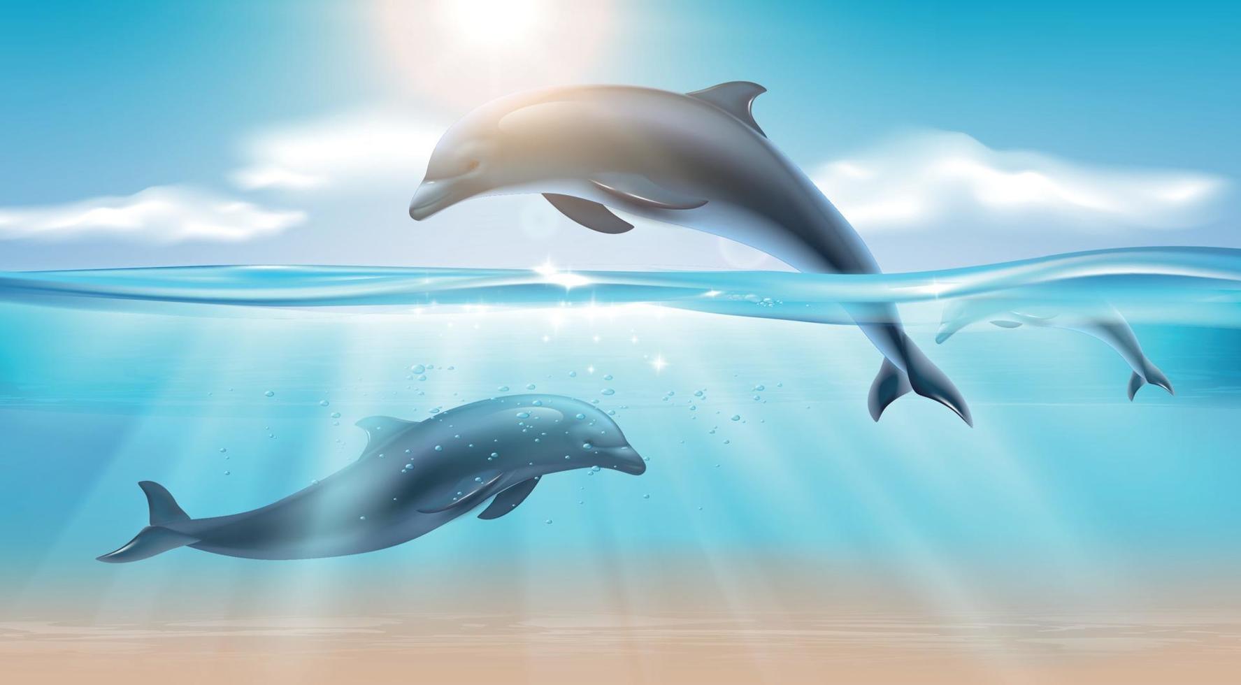 sfondo realistico del delfino che salta vettore
