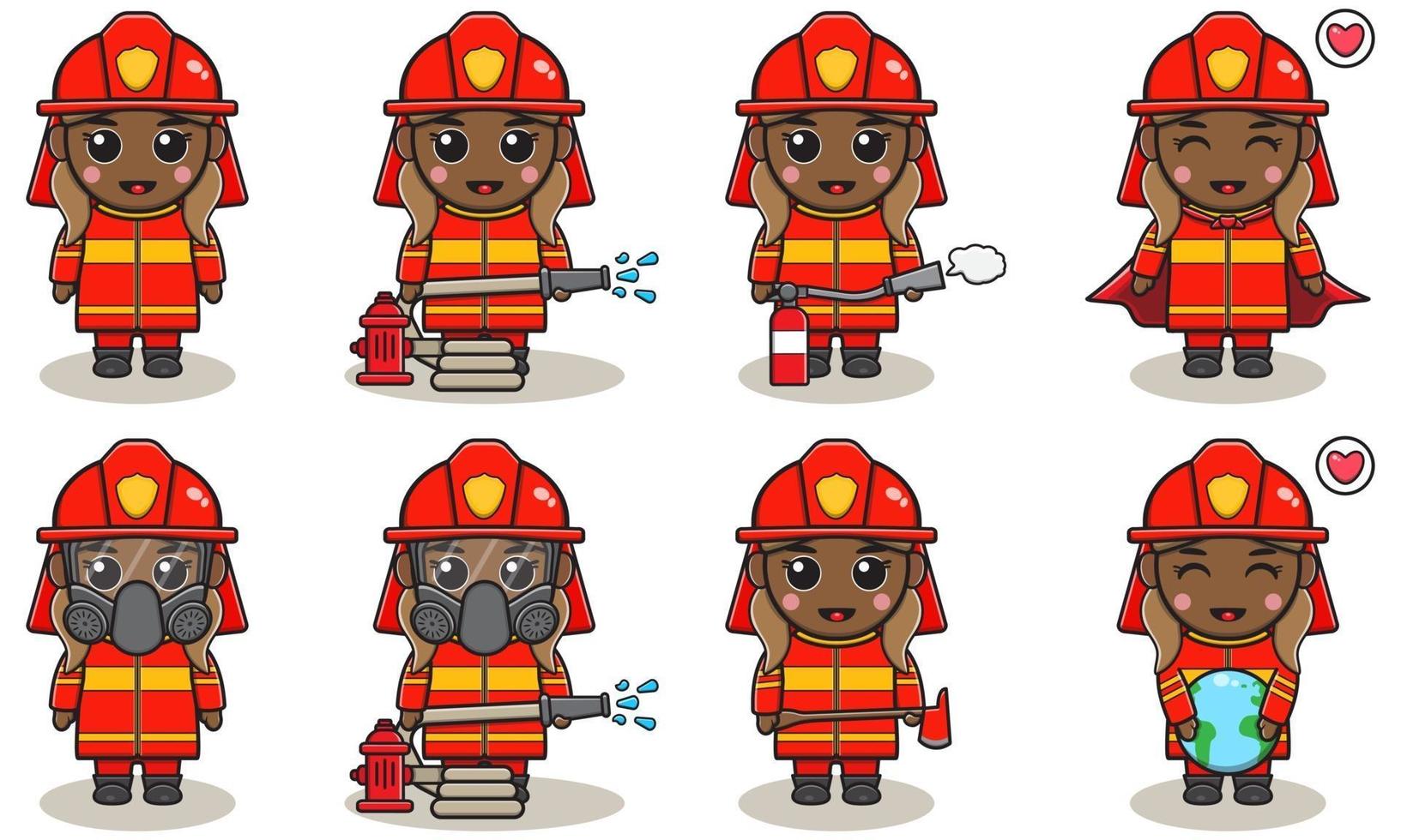 illustrazione vettoriale di set di vigili del fuoco ragazza.