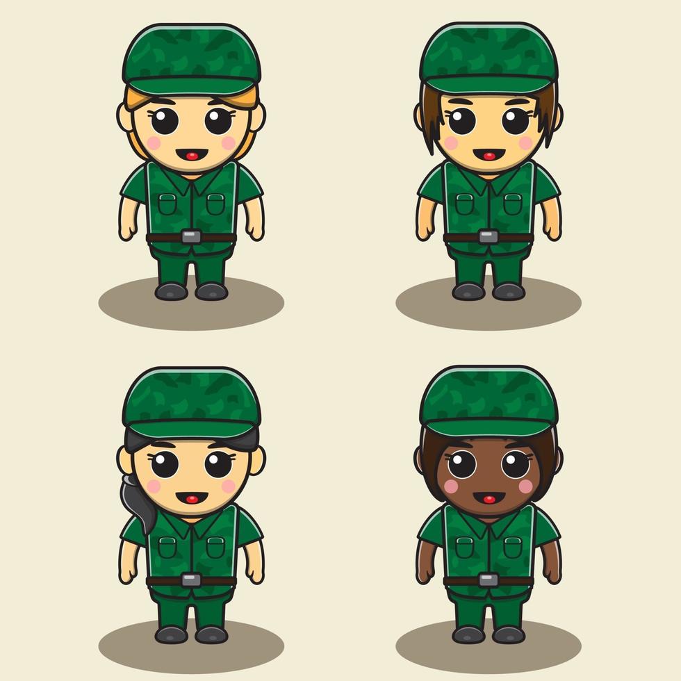 illustrazione vettoriale di carino piccolo soldato femminile.