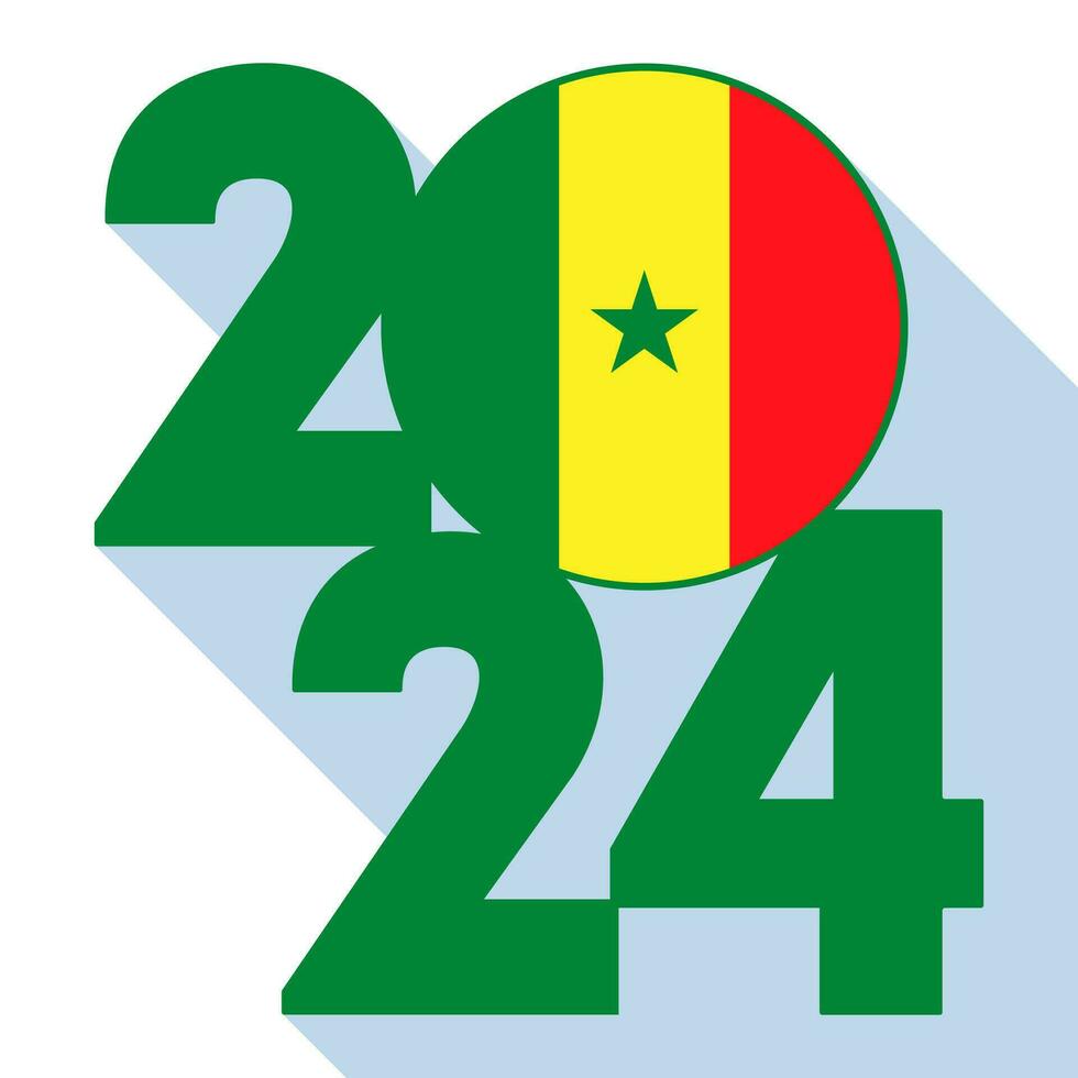 contento nuovo anno 2024, lungo ombra bandiera con Senegal bandiera dentro. vettore illustrazione.