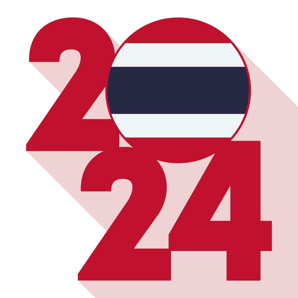 contento nuovo anno 2024, lungo ombra bandiera con Tailandia bandiera dentro. vettore illustrazione.