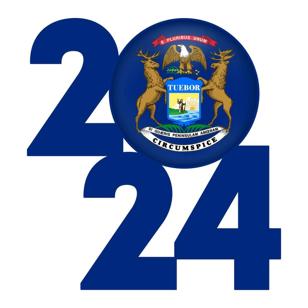 2024 bandiera con Michigan stato bandiera dentro. vettore illustrazione.
