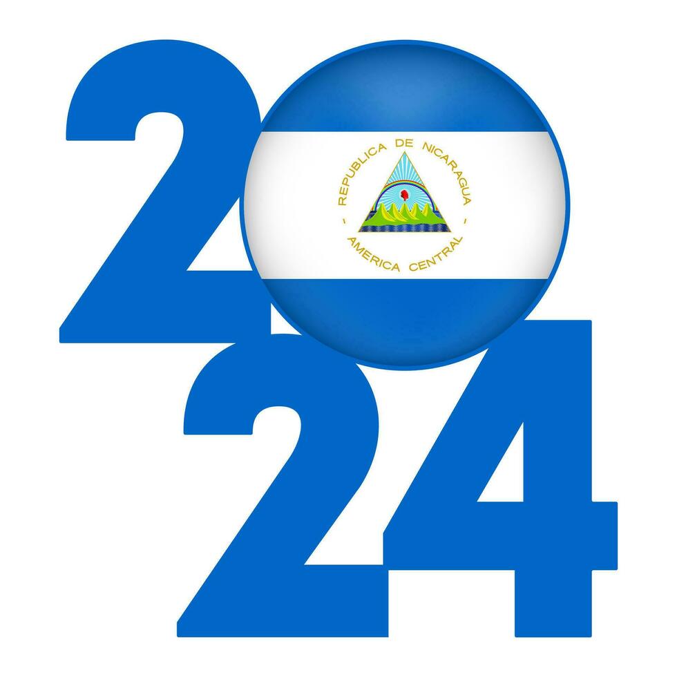 contento nuovo anno 2024 bandiera con Nicaragua bandiera dentro. vettore illustrazione.