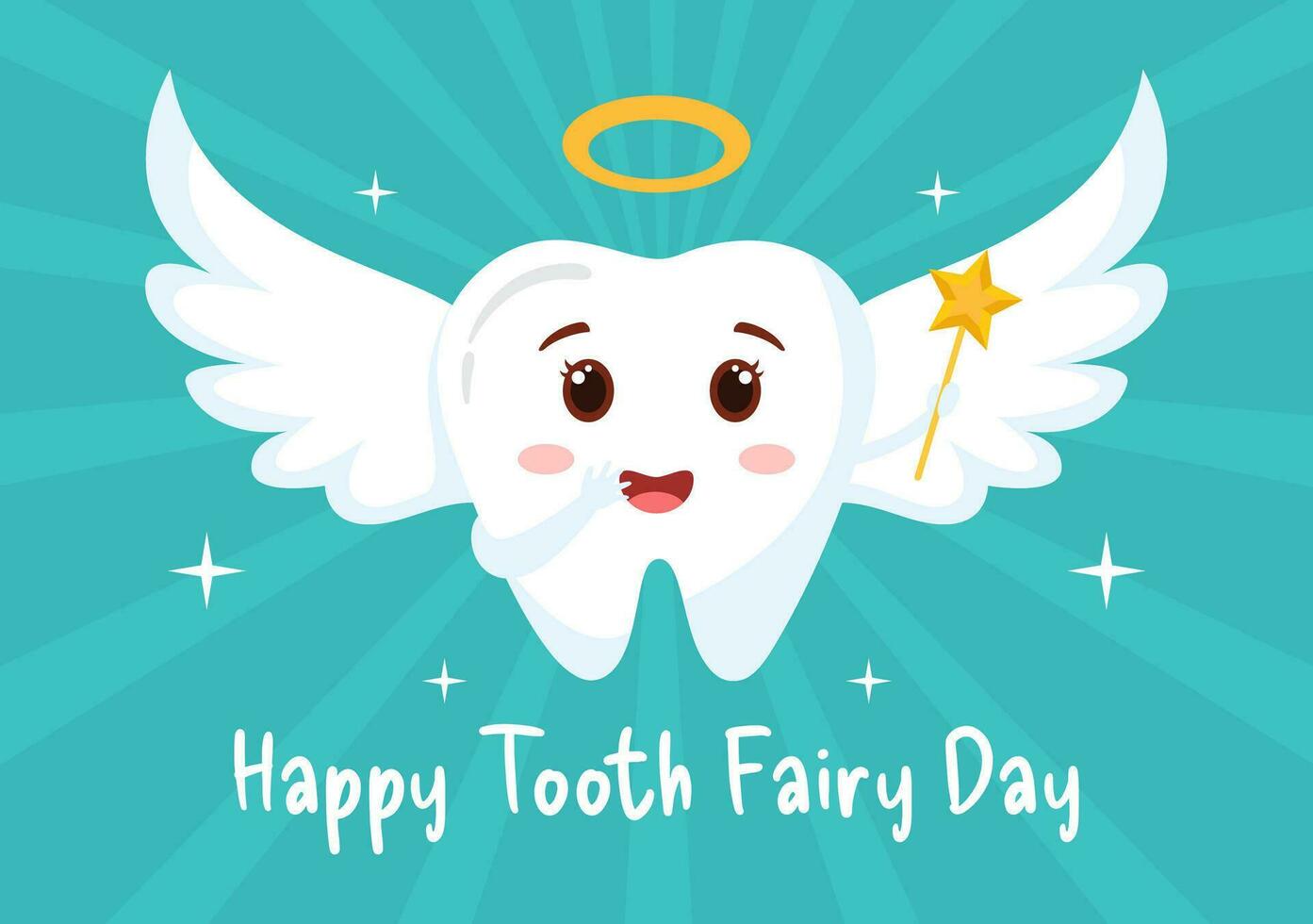 nazionale dente Fata giorno vettore illustrazione con poco ragazza per Aiuto bambini per dentale trattamento in forma nel piatto cartone animato sfondo design