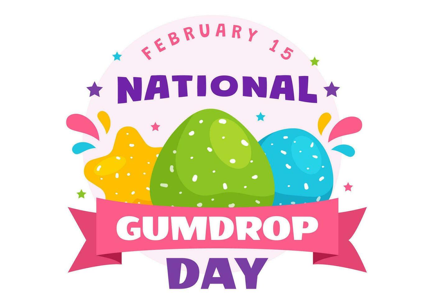 nazionale Gumdrop giorno vettore illustrazione su febbraio 15 con delizioso caramelle brillantemente colorato cupola sagomato nel piatto cartone animato sfondo