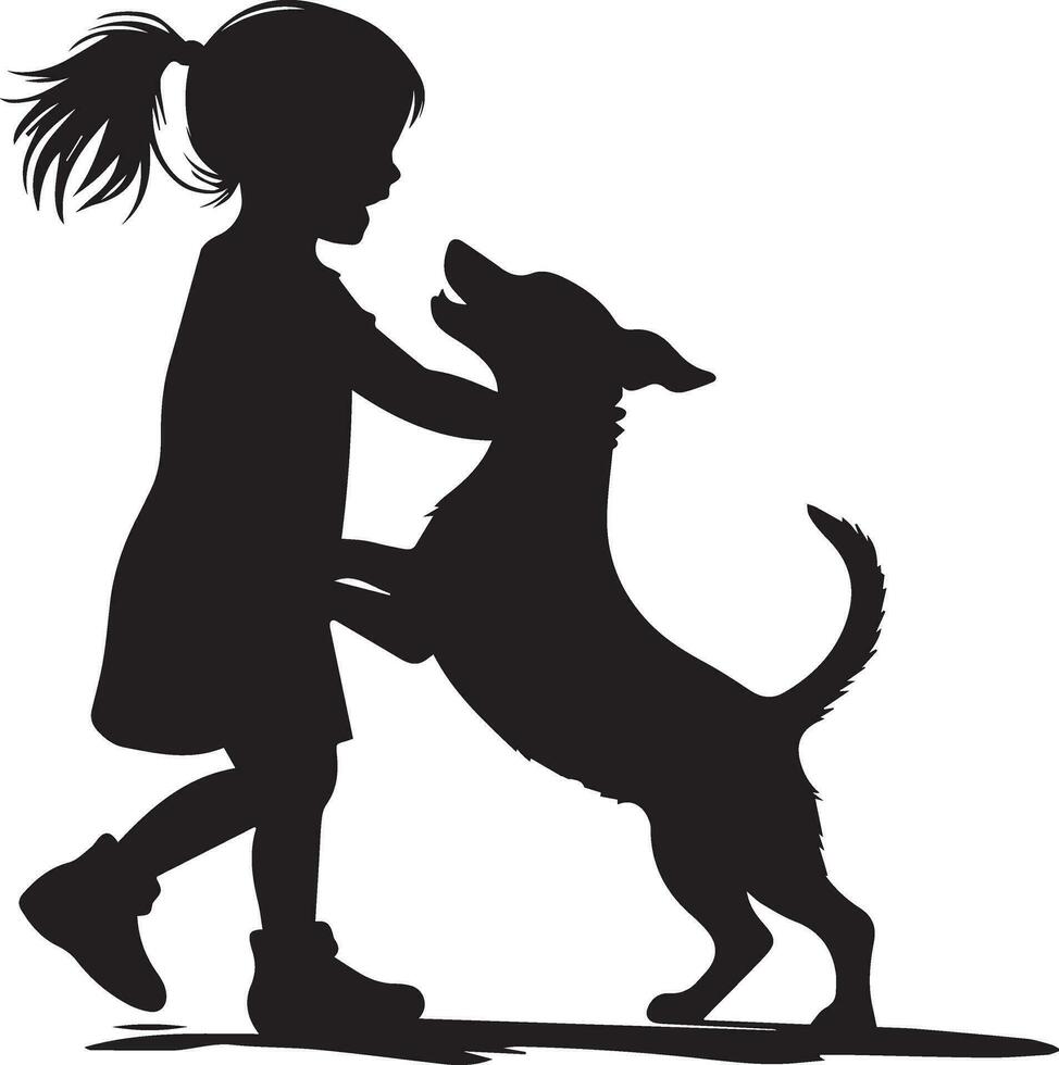 bambino giocando con cane vettore silhouette illustrazione 5