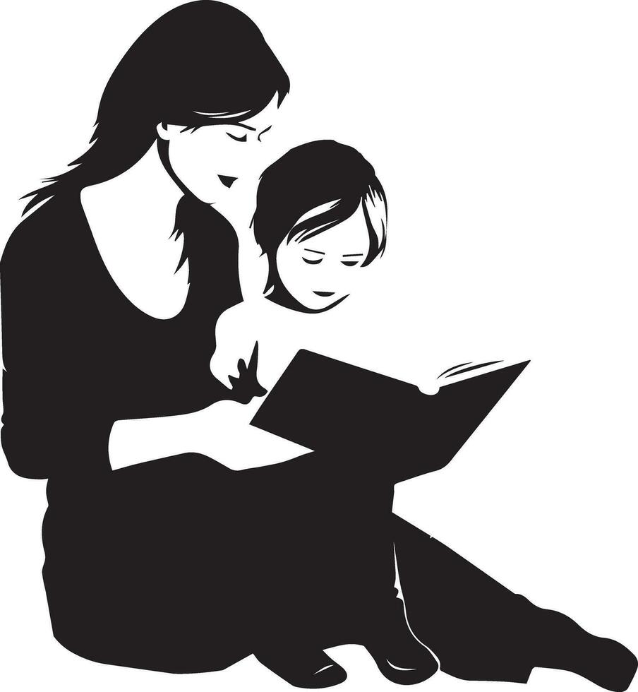 mamma leggere libro sua bambino vettore silhouette 5