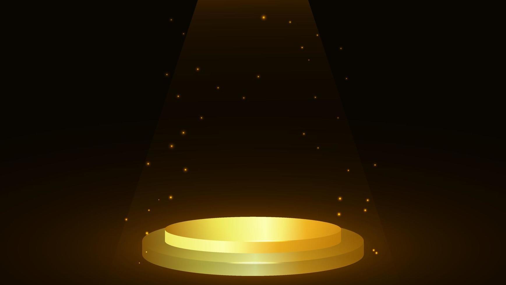 realistico podio d'oro o modello di piattaforma con particelle luminose vettore