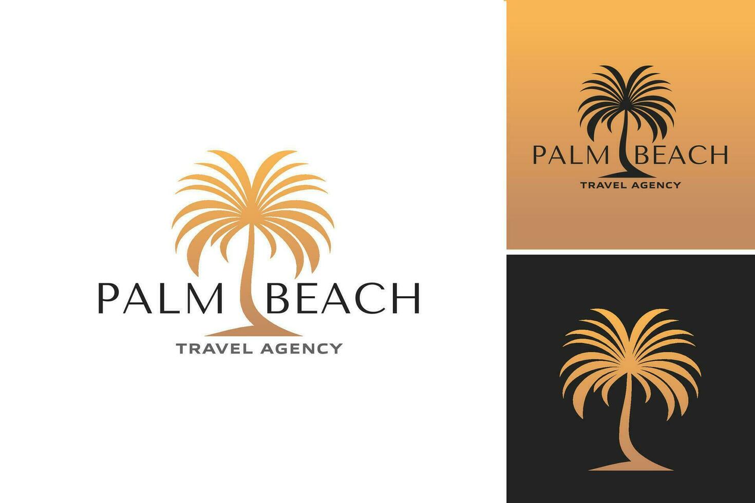 palma spiaggia viaggio agenzia logo design modello è un' vivace e accattivante logo design risorsa quello è Perfetto per promozione viaggio agenzie specializzato nel vacanza pacchi per palma spiaggia. vettore