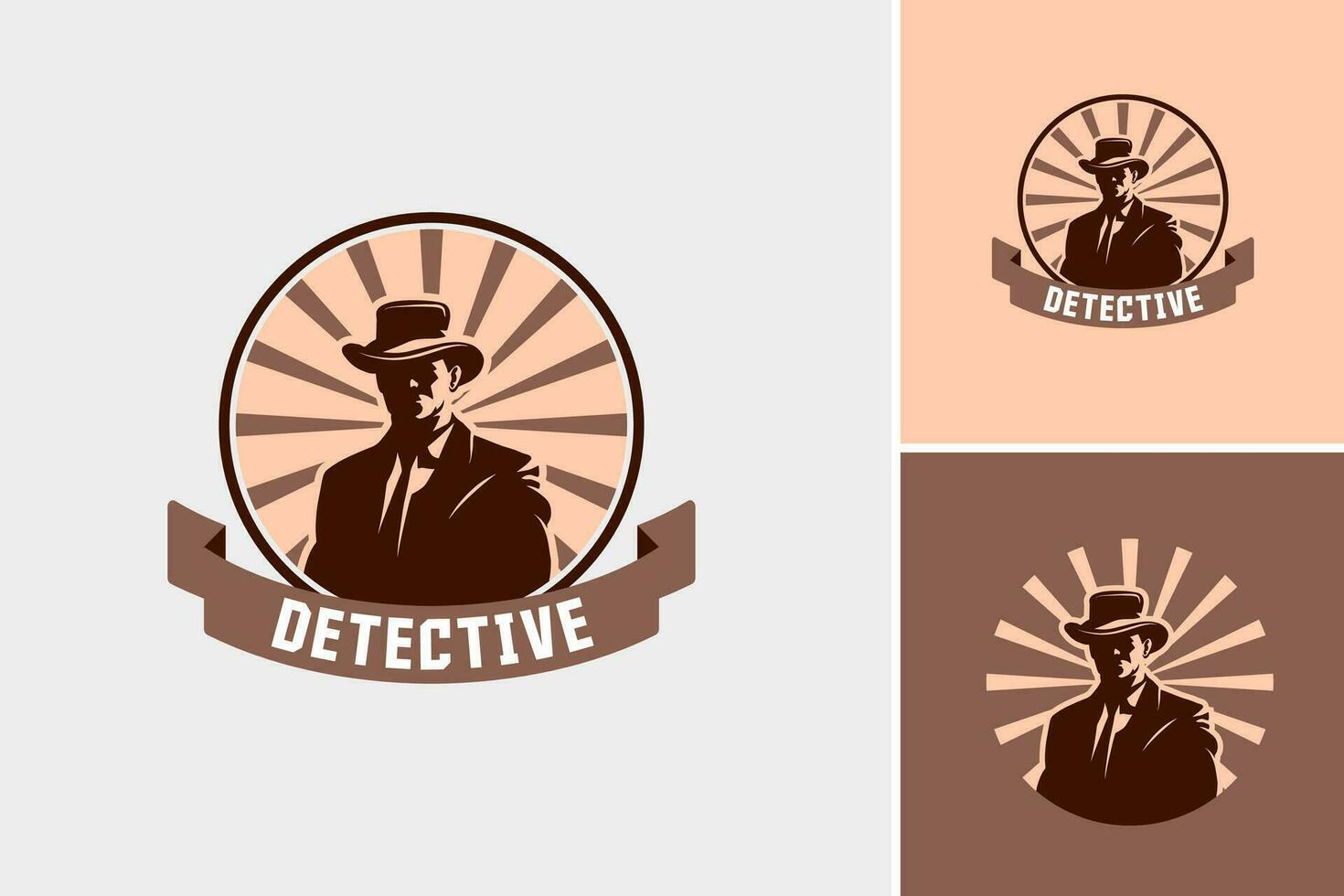 un' uomo nel un' cappello e completo da uomo, misterioso investigatore agente logo design modello vettore