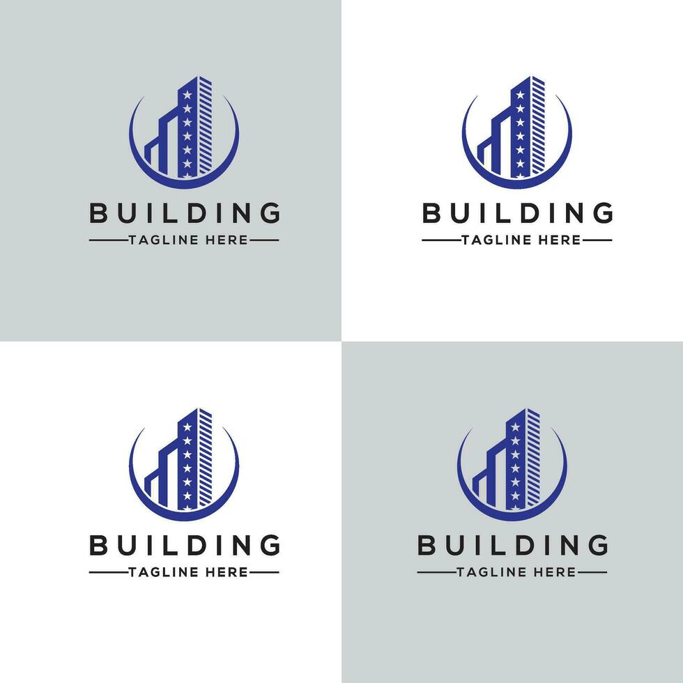 logo dell'edificio con stile line art. astratto dell'edificio della città per l'ispirazione del design del logo e il design del biglietto da visita vettore