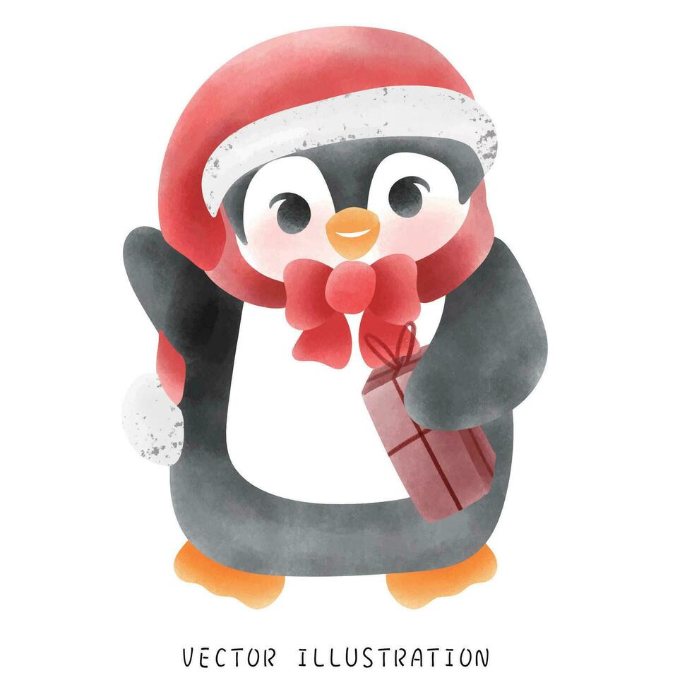 adorabile inverno pinguino con rosso sciarpa e cappello capriccioso Natale illustrazione vettore