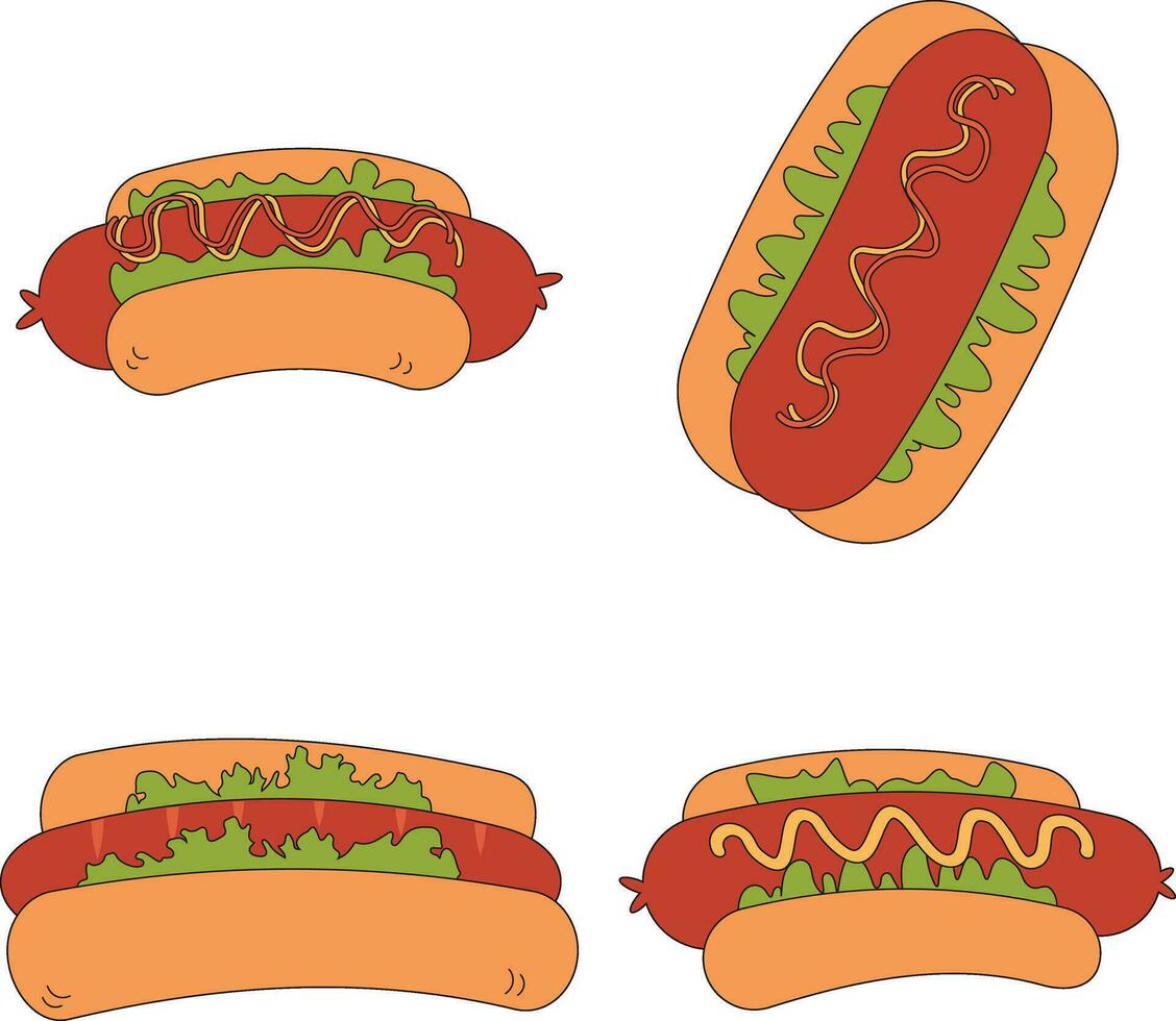 collezione di caldo cane cibo illustrazione. diverso forma. isolato vettore. vettore