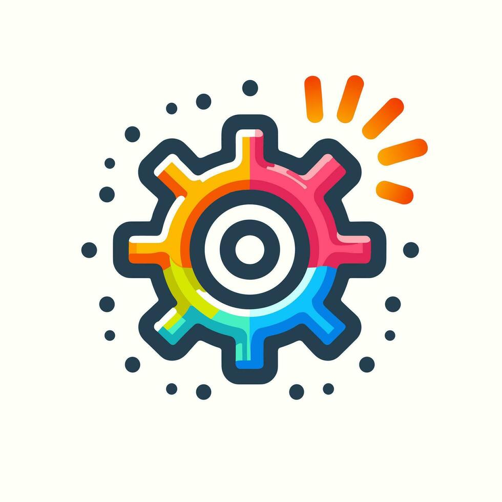 computer operazioni centro pieno colorato logo. innovazione attività commerciale valore. Ingranaggio semplice icona. design elemento. creato con artificiale intelligenza. ai arte per aziendale marchio, sito web vettore