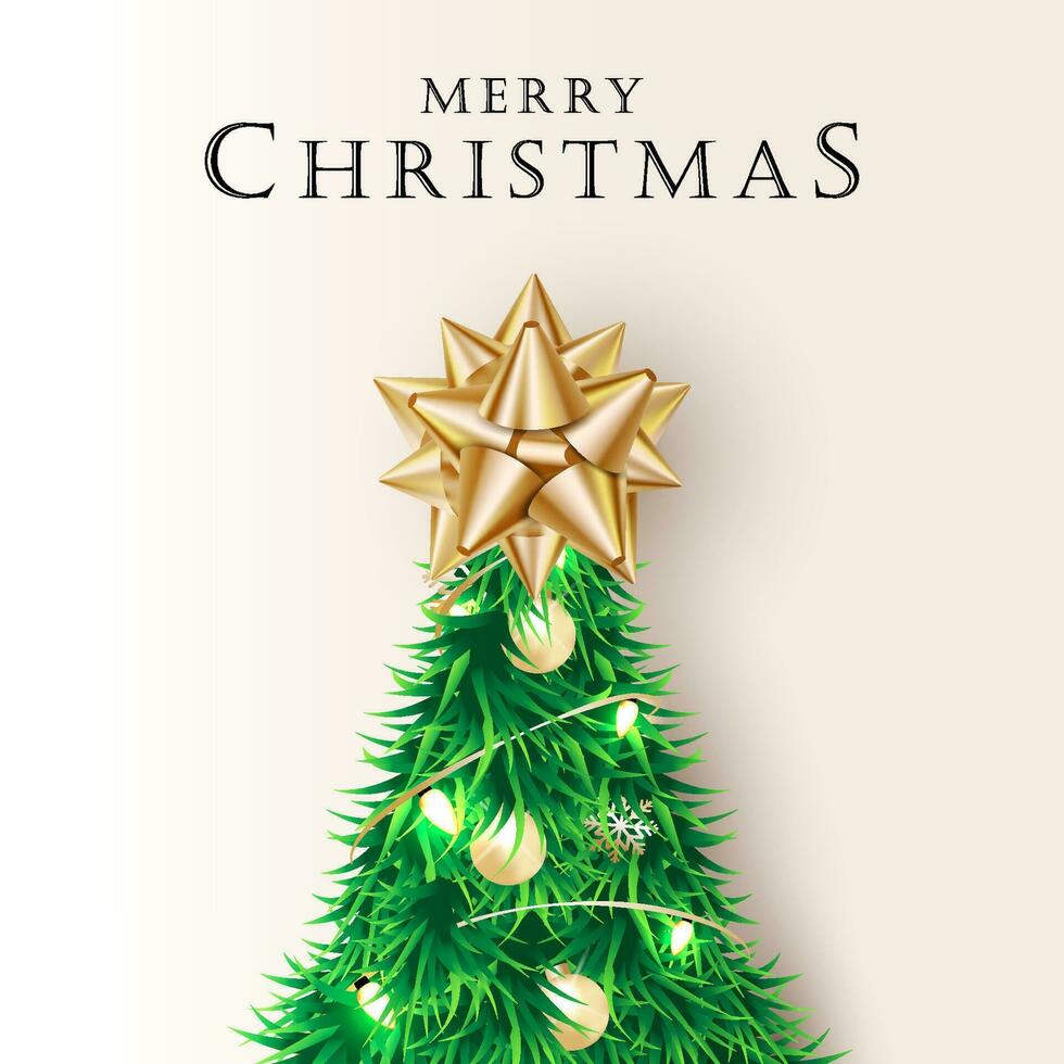 Natale saluti con un' albero tema avvolto nel attraente decorazioni vettore