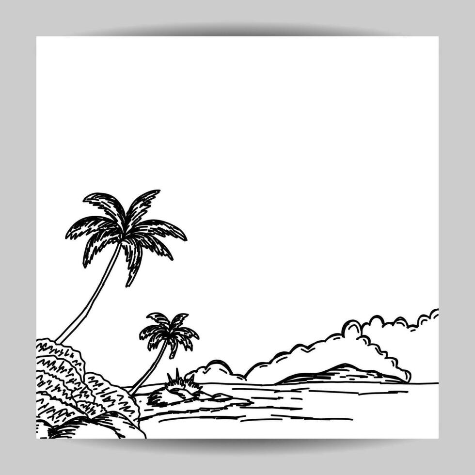 spiaggia scena illustrazione schizzo modello, con mano disegnato stile e nero schema vettore