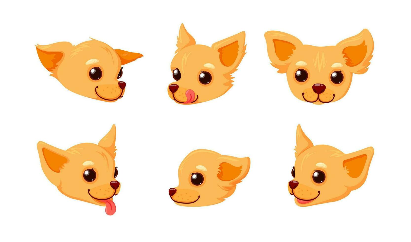 chihuahua sorridente viso con lingua. testa di un' cucciolo isolato nel bianca sfondo. vettore illustrazione nel carino cartone animato stile