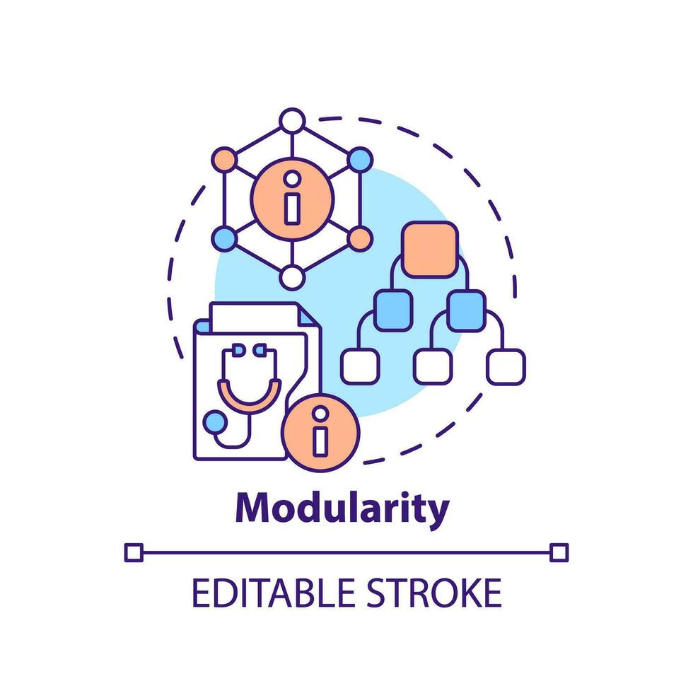 2d modificabile multicolore icona modularità concetto, isolato vettore, Salute interoperabilità risorse magro linea illustrazione. vettore