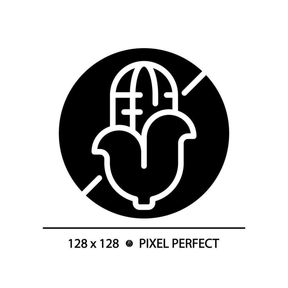 2d pixel Perfetto glifo stile Mais gratuito icona, isolato vettore, silhouette illustrazione che rappresentano allergene gratuito. vettore