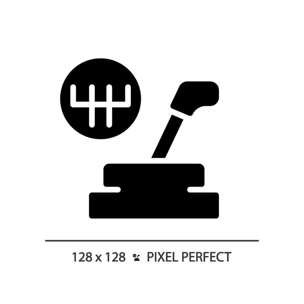 2d pixel Perfetto glifo stile auto Ingranaggio leva icona, isolato vettore, semplice silhouette illustrazione che rappresentano auto servizio e riparazione. vettore