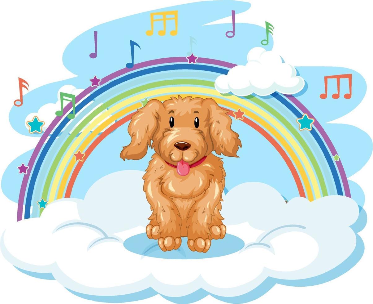 simpatico cane sulla nuvola con arcobaleno vettore