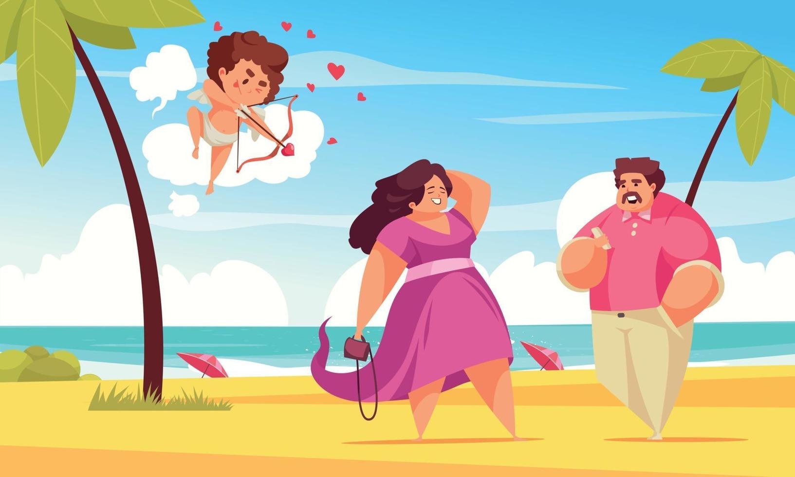 composizione di cupido amore spiaggia vettore