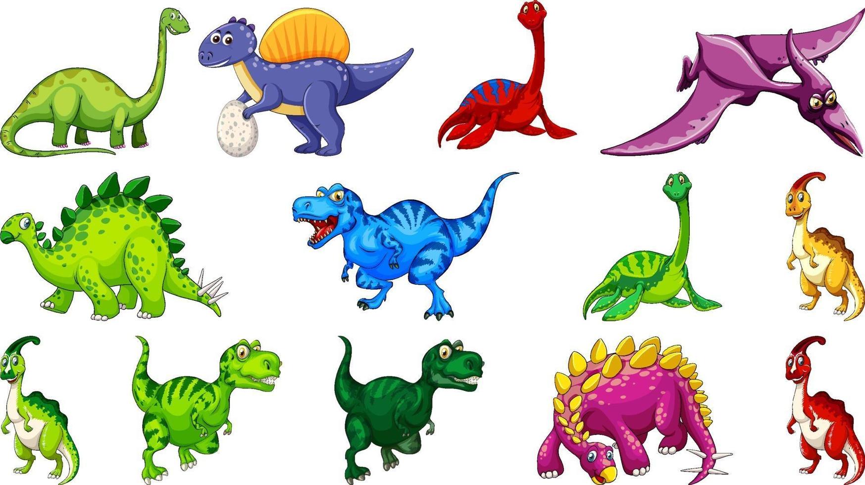 diversi personaggi dei cartoni animati di dinosauri e draghi fantasy isolati vettore