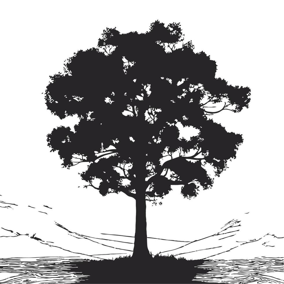 silhouette di grande albero nel estate su isolato bianca sfondo vettore