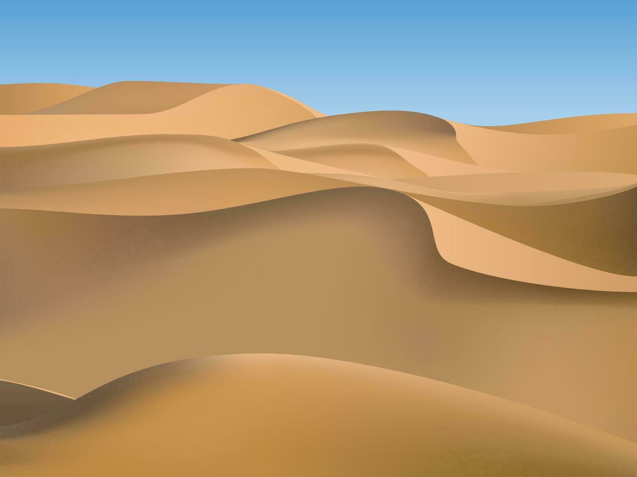 deserto paesaggio con d'oro sabbia dune. caldo asciutto abbandonato africano o messicano natura sfondo con cartone animato vettore illustrazione