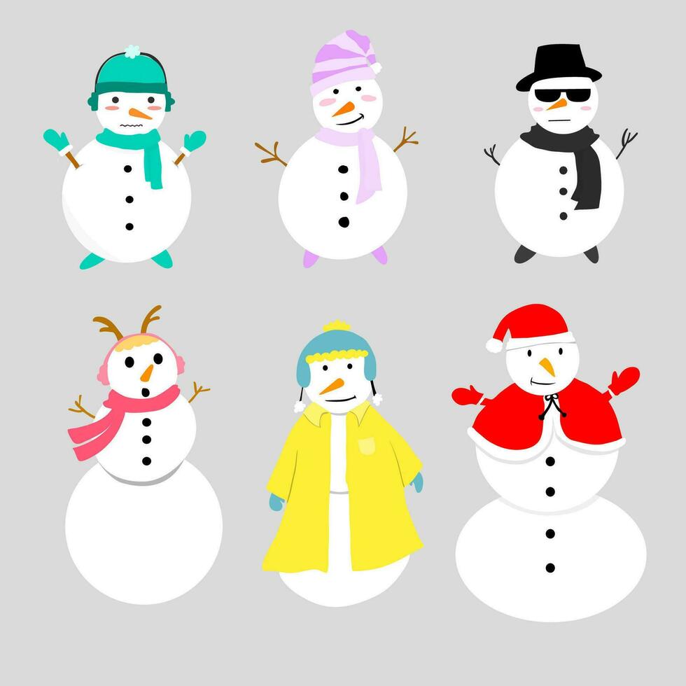 Natale pupazzo di neve personaggi nel vario pose, impostato cartone animato Natale pupazzo di neve vettore