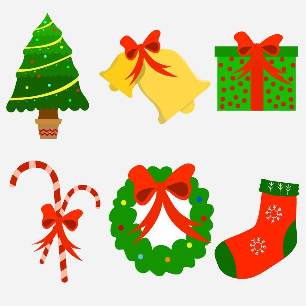 mano disegnato Natale elemento, albero, campana, regalo vettore