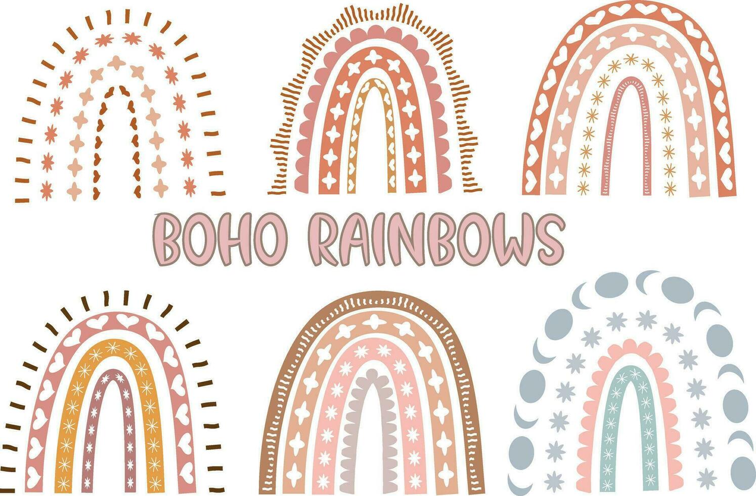 boho arcobaleni, di moda acquerello bambino arcobaleni vettore illustrazioni