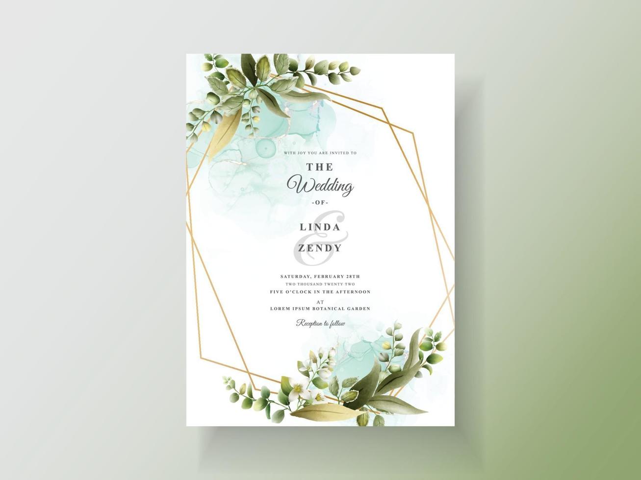 modello di invito a nozze disegnato a mano floreale verde vettore
