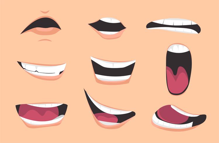 Set di espressioni di bocca di cartone animato. Illustrazione vettoriale